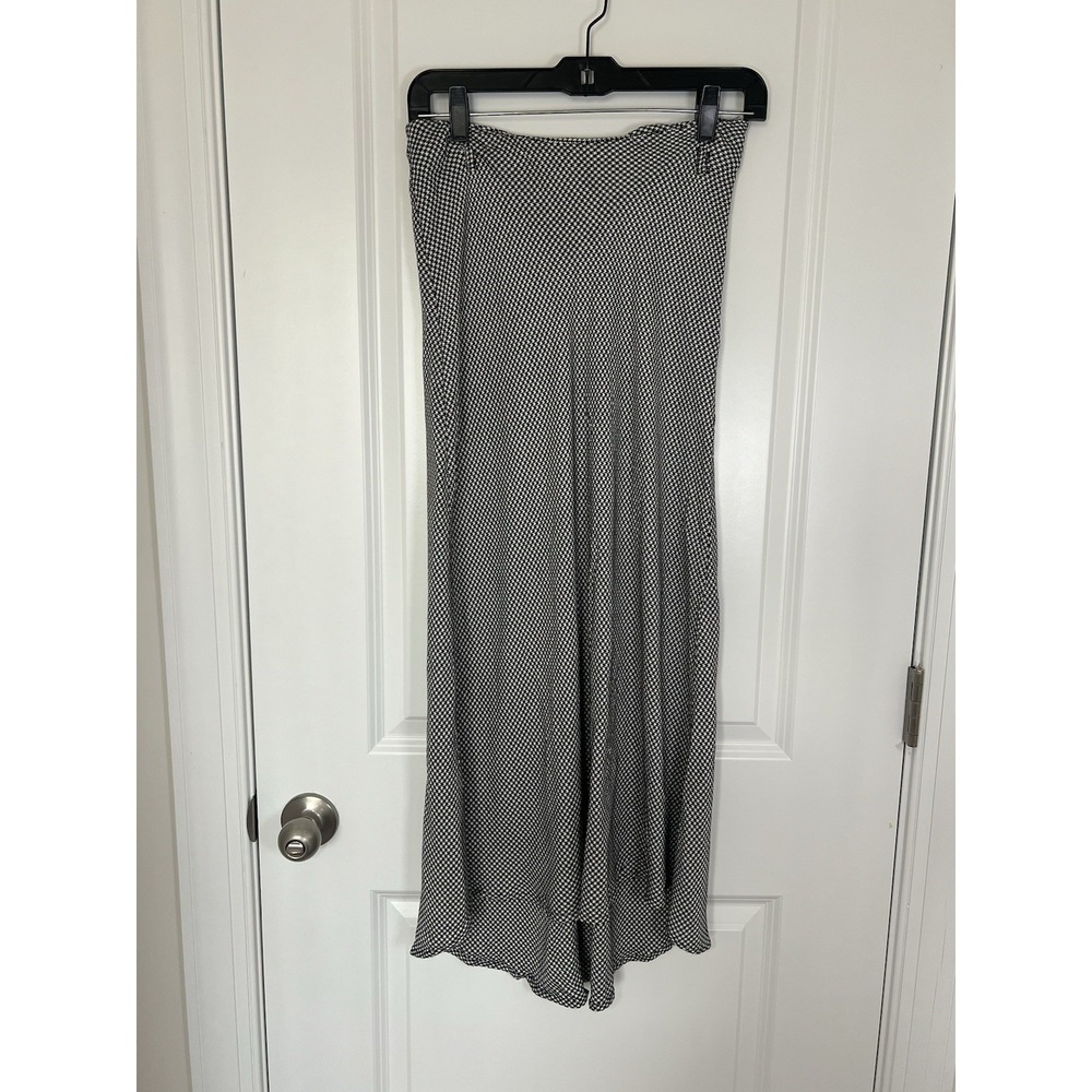Women's Zara Black White Houndstooth Midi Flowy Skirt Size Small Academia Office